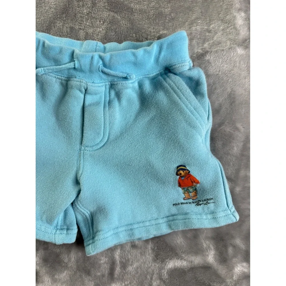 Polo Ralph Lauren Bear Boys Shorts 3T Blue Two Front Pockets Fleece Cotton